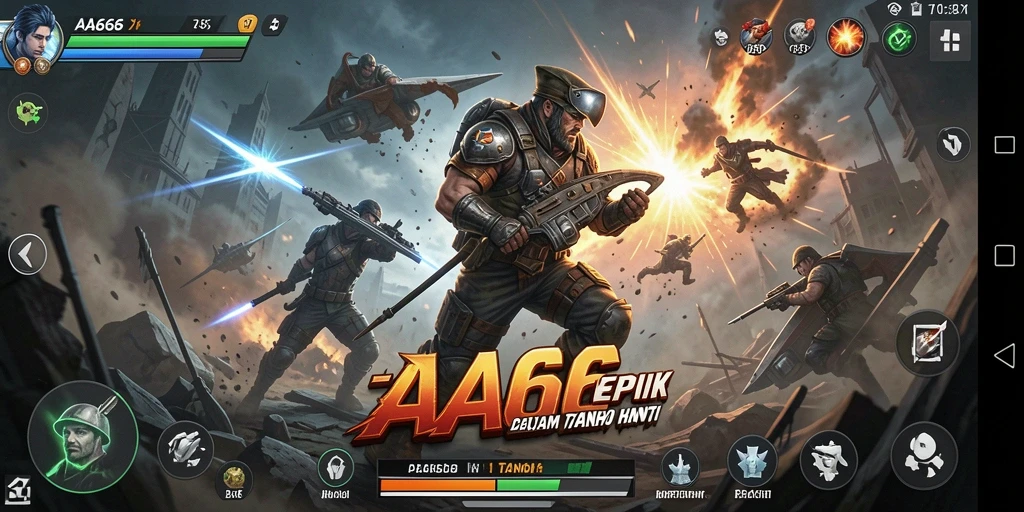 Tampilan layar permainan AA666 dengan aksi pertempuran yang mendebarkan.