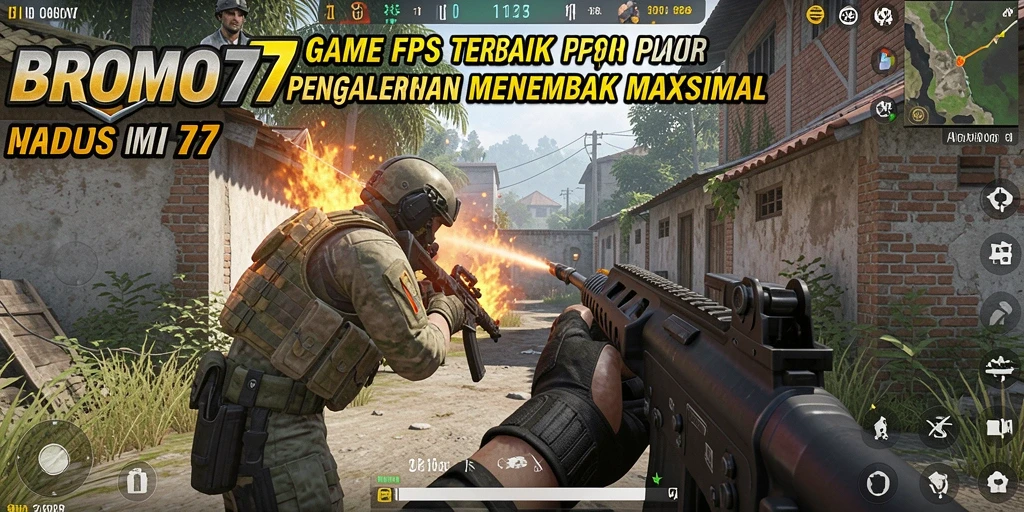 Tangkapan layar menunjukkan aksi menembak gameplay BROMO77 yang mendebarkan.