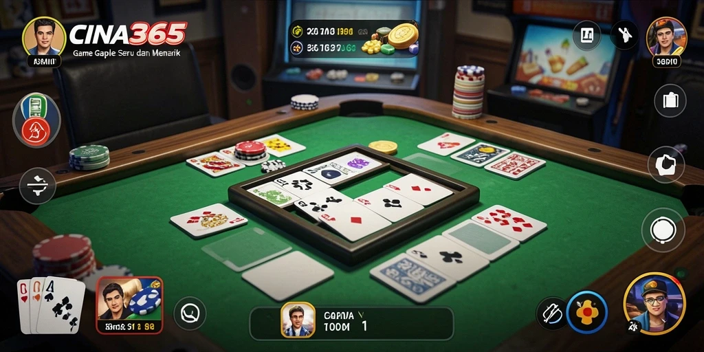 Tampilan gameplay seru CINA365 dengan fitur Gaple yang menarik.