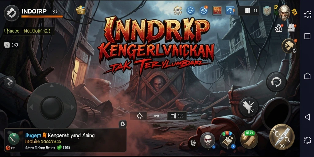 Tampilan gameplay menyeramkan dari INDORP yang menampilkan kegelapan dan makhluk menakutkan.