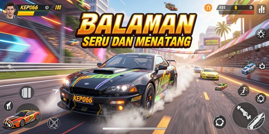 Tampilan gameplay balapan yang seru dan mendebarkan.