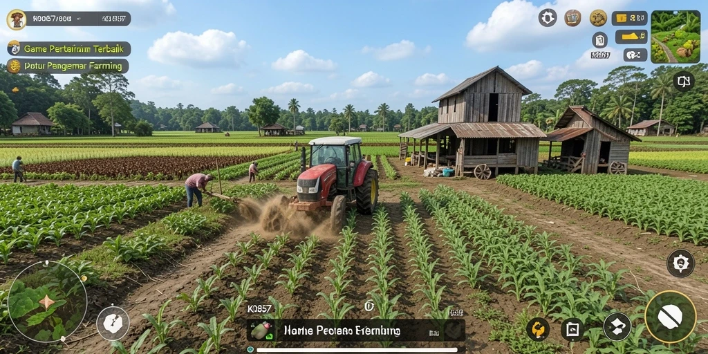 Screenshot gameplay KO857 menampilkan aktivitas bertani yang seru.