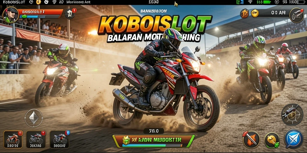 Tampilan menarik dari gameplay balapan motor yang mendebarkan di KOBOISLOT.