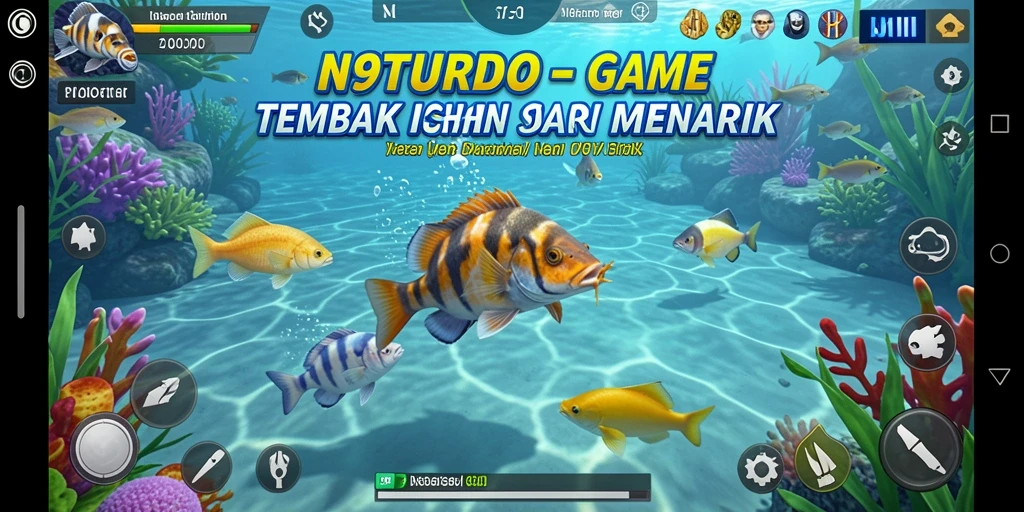 Screenshot gameplay N9TURBO menampilkan aksi menembak ikan yang seru.