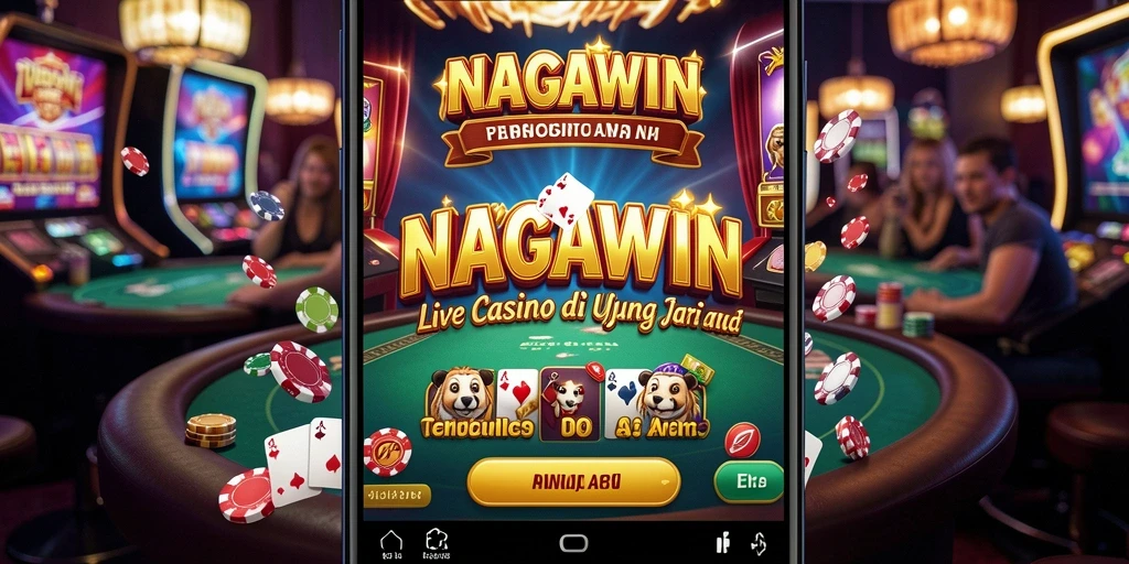 Screenshot gameplay NAGAWIN dengan dealer langsung dan suasana kasino nyata.