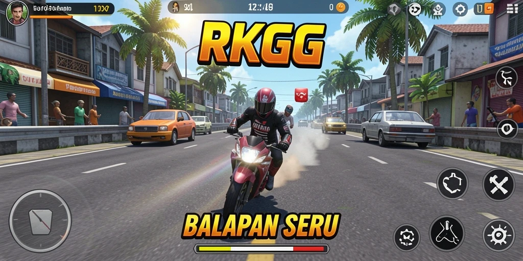 Tampilan gameplay balapan seru di RKGG dengan mobil dan trek menawan.