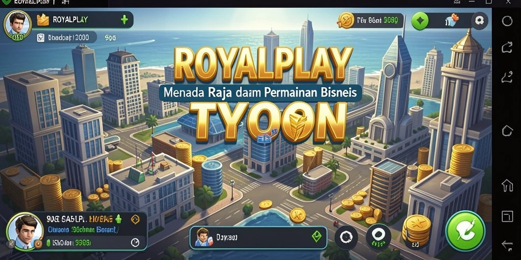 Tampilan gameplay <strong>ROYALPLAY</strong> yang menampilkan aksi bisnis dinamis.